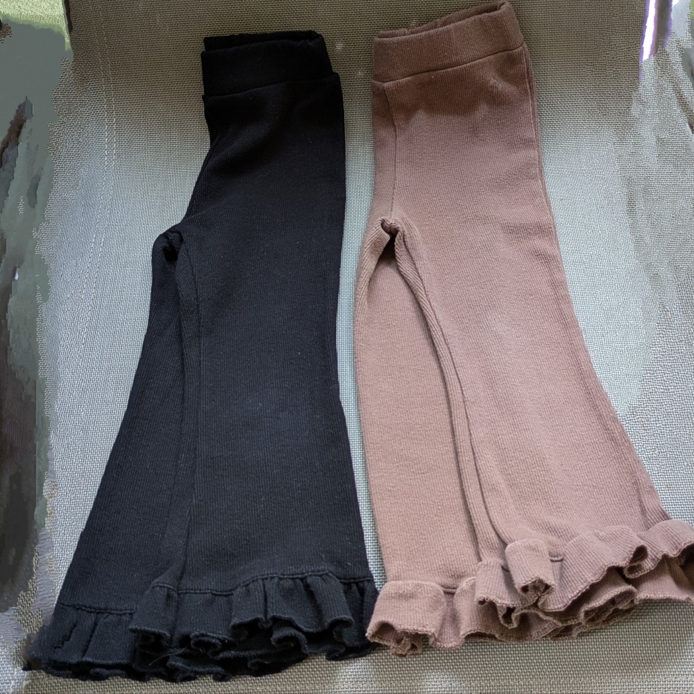 Girls Ruffle Hem Leggings - Black and Cocoa ~ Sz 4